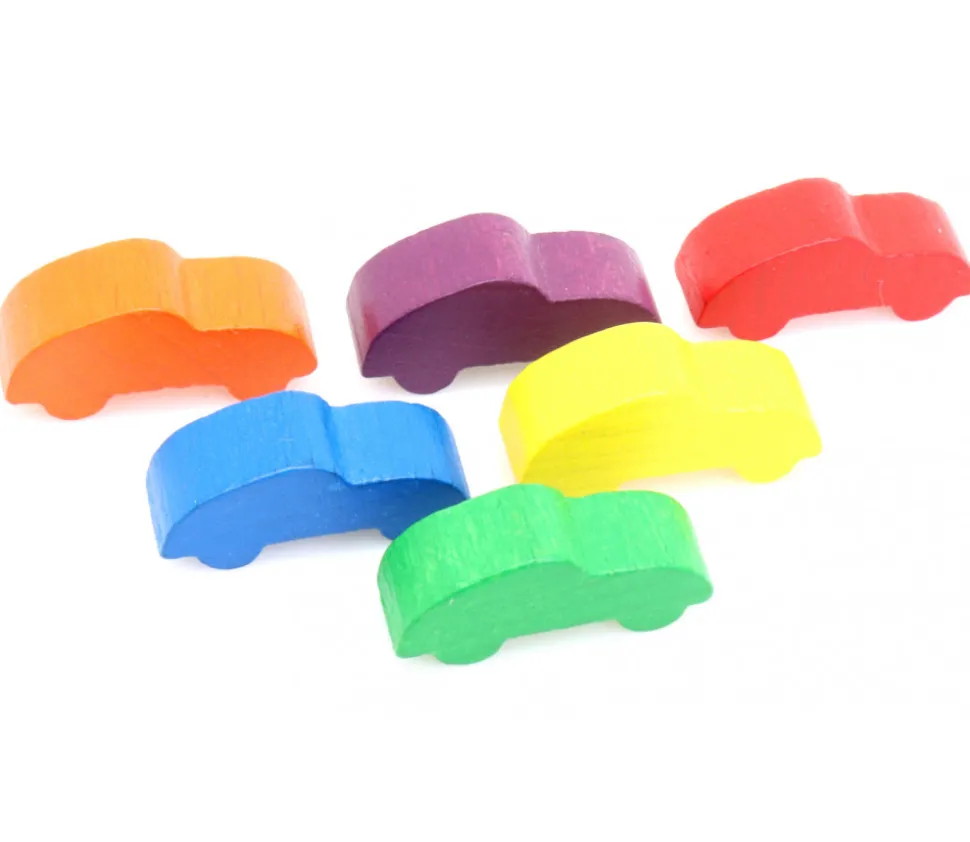 6 Pions multicolores voitures colorées en bois pour jeu 25 x 11 x 8 mm