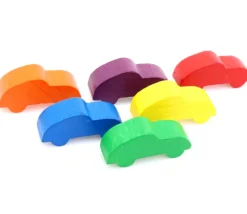 6 Pions multicolores voitures colorées en bois pour jeu 25 x 11 x 8 mm