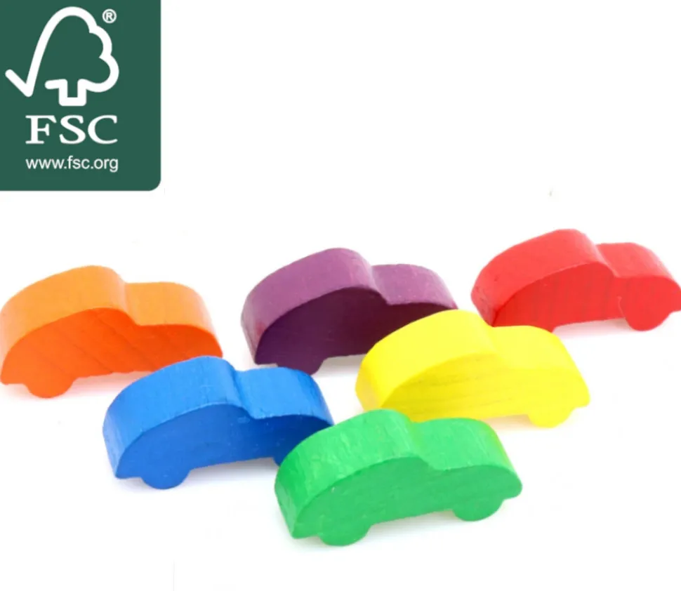 6 Pions multicolores voitures colorées en bois pour jeu 25 x 11 x 8 mm