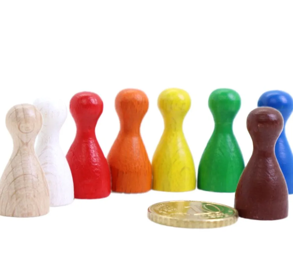8 Pions multicolores 24x12 mm small en bois lot de 8 couleurs