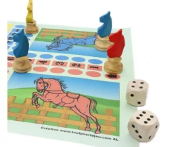 8 pions petits chevaux dada buis 3D et 2 dés