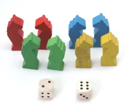 8 pions petits chevaux dada bois 4.5 cm + 2 dés