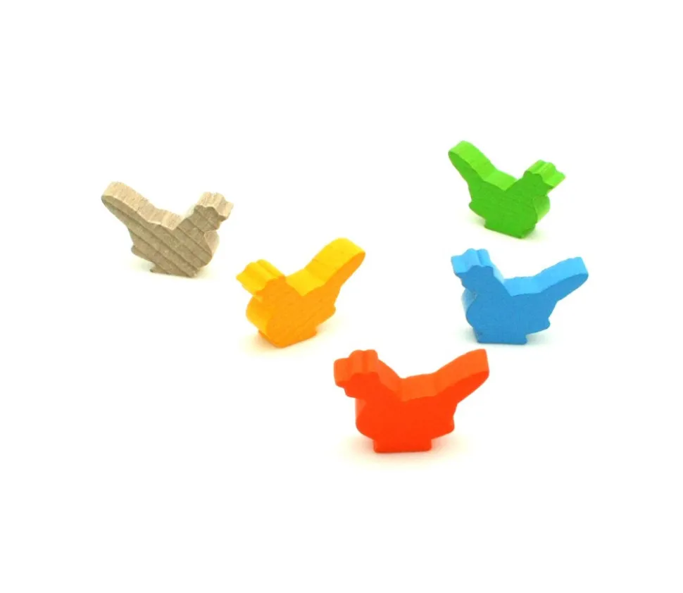 5 Pions poules multicolores en bois 30 x 19 x 8 mm