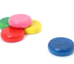 5 pions ronds épais en buis 3,2 cm- crokinoles colorés