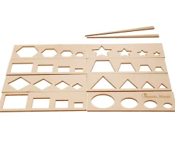 8 pochoirs traçages formes géométriques en bois