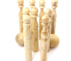 9 quilles bois verni 14 cm + boule - Fabrication française
