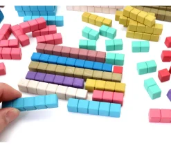 100 réglettes bois Rewood 10 couleurs Montessori 1 à 10 cm avec section unité