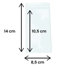 50 sachets kraft blanc zips 85 x 140 mm refermables avec fenêtre