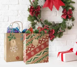 24 Sacs cadeau Noël kraft avec anse à garnir