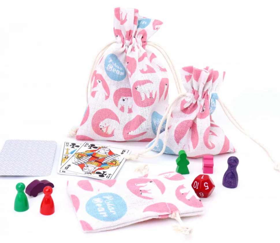 3 Sacs en coton décor ours polaire avec cordon