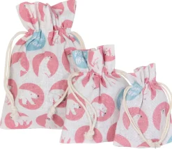 3 Sacs en coton décor ours polaire avec cordon