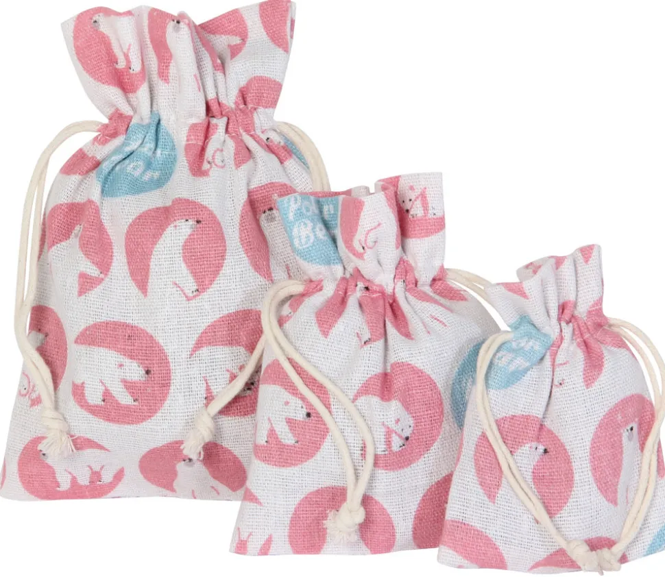3 Sacs en coton décor ours polaire avec cordon