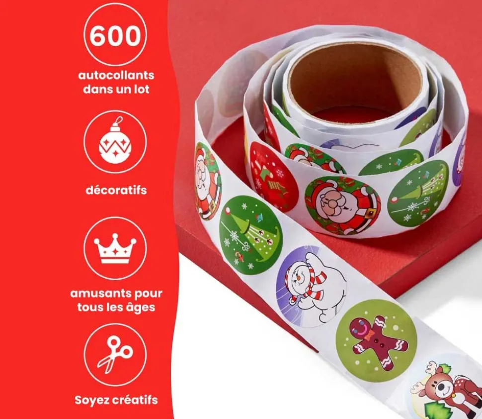 100 stickers décor Noël ronds de 3.8 cm