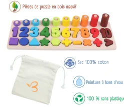 Abaque arc-en-ciel des chiffres et couleurs tout en bois