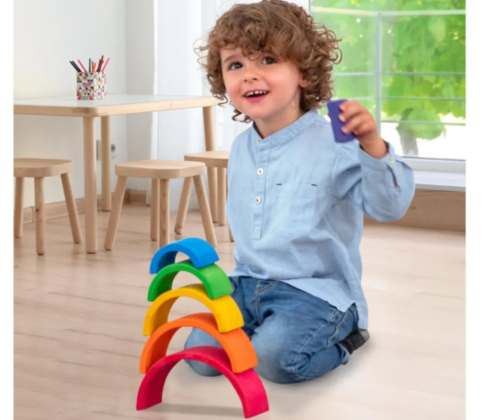 Arc-en-ciel multicolore en bois - 6 pièces