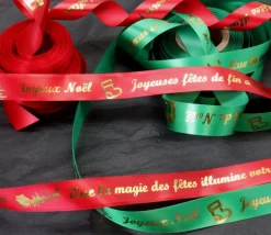 Bobine ruban satin 12.5 m de ruban spécial Noël - largeur 1,5 cm