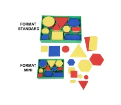Boite 60 formes géométriques à plat épaisseur, taille et couleur, version standard