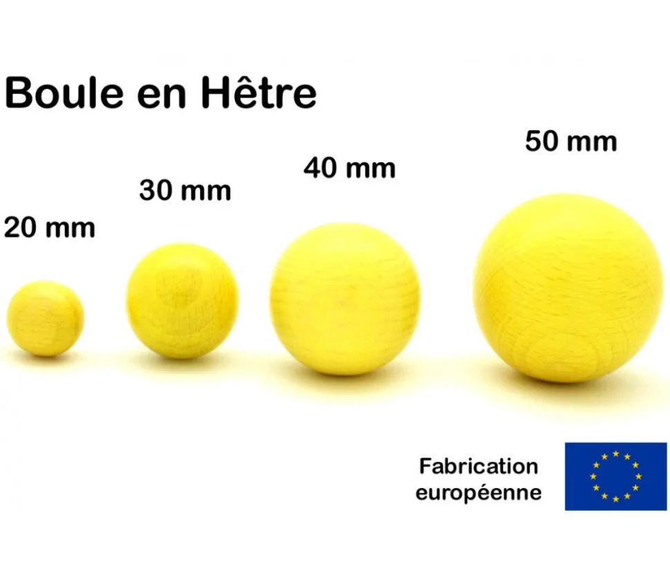 Boule 5 cm couleur jaune en bois - bille hêtre diamètre 50 mm