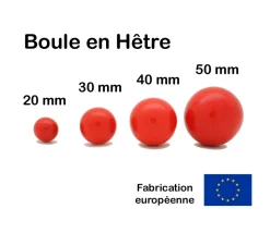 Boule 4 cm couleur rouge en bois - grosse bille hêtre diamètre 40 mm