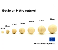 Boule 4 cm en bois - grosse bille hêtre diamètre 40 mm