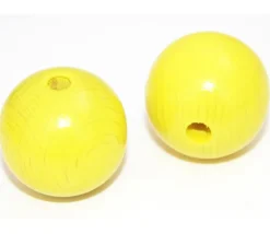 Boule percée 3 cm couleur jaune en bois - grosse perle hêtre diamètre 30 mm trou 6 mm