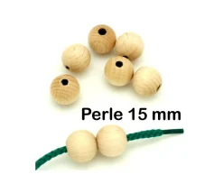 Boule percée 1.5 cm en bois - perle trouée hêtre diamètre 15 mm trou de 4 mm