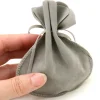 Bourse petit Sac daim gris 10x12 cm