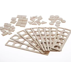 Coffret 10 puzzles et 40 formes géométriques bois