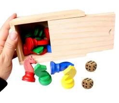 Coffret bois 16 pions petits chevaux + 2 dés