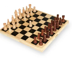 Coffret échec complet pliable 26 cm : plateau bois + 32 Pièces bois