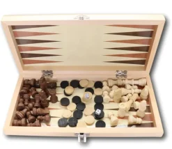 Coffret échecs / Dames anglaises / Backgammon 30 cm en bois - 3 jeux en 1