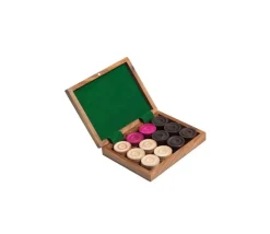 Coffret palissandre avec 24 pions Carrom Carambole - palets bois