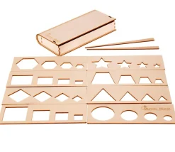 Coffret traçage formes géométriques - 8 pochoirs bois
