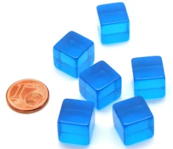 Cube 12 mm bleu plastique translucide coloré
