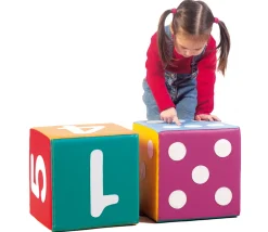 Dé 30 cm mousse vinyle faces couleurs chiffres 1 à 6 pour jeu XXL