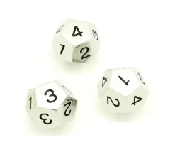 D4 - Dé 12 faces en métal argenté 1 à 4 chiffres noirs 20 mm