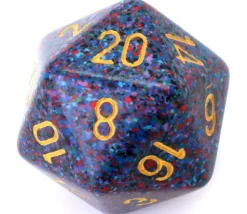 Dé 20 faces 34 mm Speckled granit bleu violet