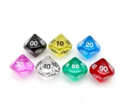 Dé 10 faces dizaine translucide de 00 à 90 à l'unité (couleur mise au hasard)