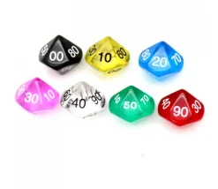 Dé 10 faces dizaine translucide de 00 à 90 à l'unité (couleur mise au hasard)