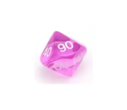 Dé 10 faces dizaine translucide de 00 à 90 à l'unité (couleur mise au hasard)