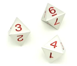 Dé 8 faces en métal argenté 1 à 8 chiffres rouges 20 mm