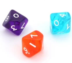 Dé 10 faces en translucide de 0 à 9 à l'unité (couleur mise au hasard)