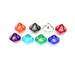 Dé 10 faces en translucide de 0 à 9 à l'unité (couleur mise au hasard)