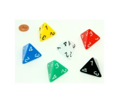 Dé 4 faces géant 1 à 4 opaque 31 mm jumbo à l'unité (couleur mise au hasard)