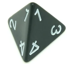 Dé 4 faces géant 1 à 4 opaque 31 mm jumbo à l'unité (couleur mise au hasard)