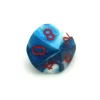 Dé 10 faces glacé nacré bleu-blanc points rouge