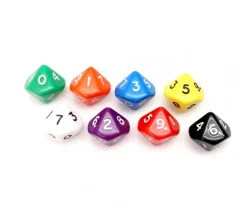 Dé 10 faces opaque 0 à 9 à l'unité (couleur mise au hasard)