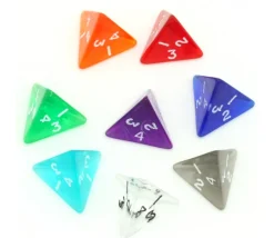 Dé 4 faces pyramide 1 à 4 translucide à l'unité (couleur mise au hasard)
