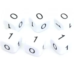 Dé à jouer 0 1 0 1 0 1 blanc de 16mm de côté