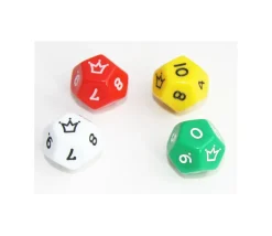 Dé à jouer 12 faces 0-10 couronne à l'unité (couleur mise au hasard)